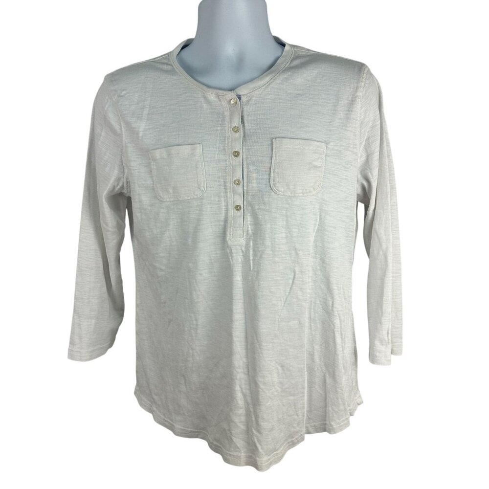 Chaps Womens White Long Sleeve Henley Shirt XL Casual Cotton Pullover